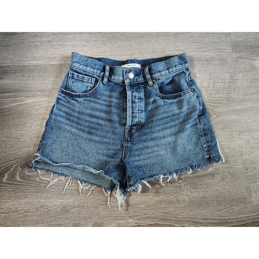 PacSun High Rise Icon Short Size 26 Raw Hem Embroidered Pocket‎ Button Fly